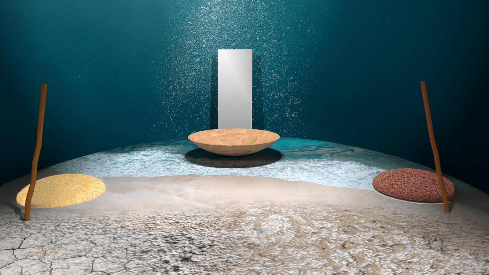 vista frontale dell'area sacra dall'area interattiva della struttura